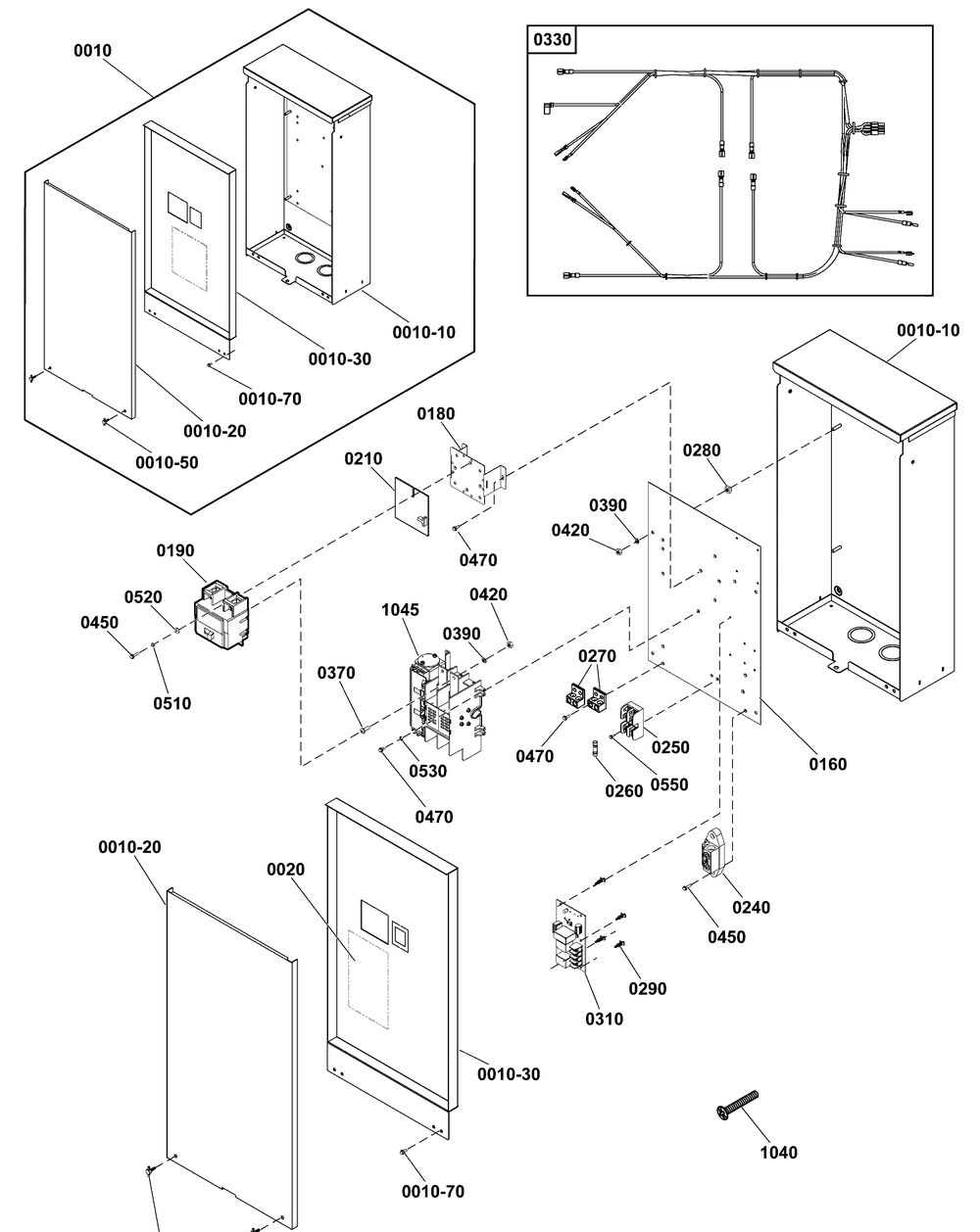 Transfer Switch - Hingeless Enclosure Diagram and Parts List for 040633-00  Briggs and Stratton Generator